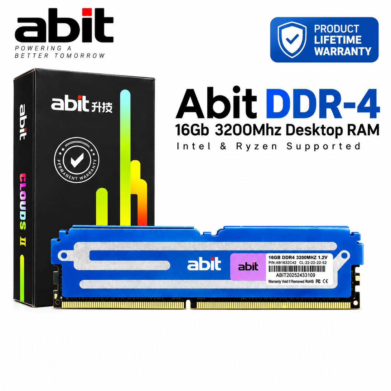 Abit DDR4 16GB 3200MHz Desktop RAM – Intel & Ryzen Supported